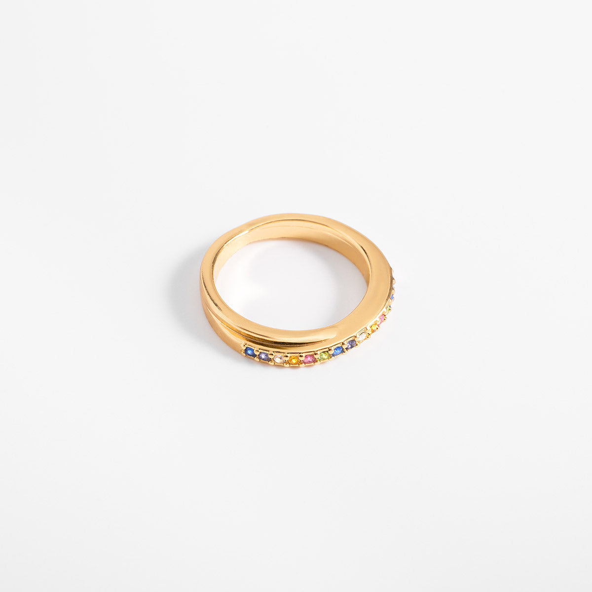 Gold-plated ring with colored stones