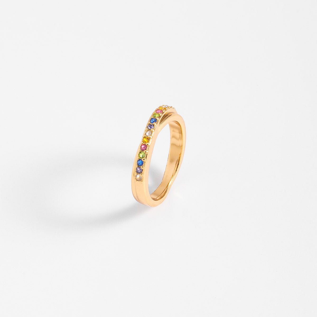 Gold-plated ring with colored stones