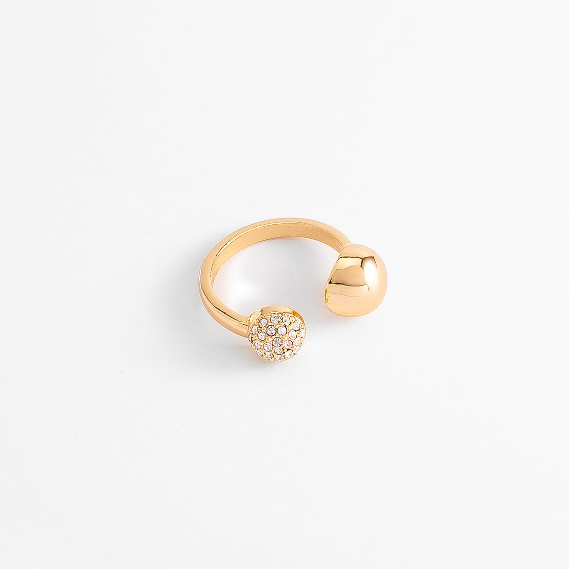 Gold plated open ring polished and brilliant sphere design