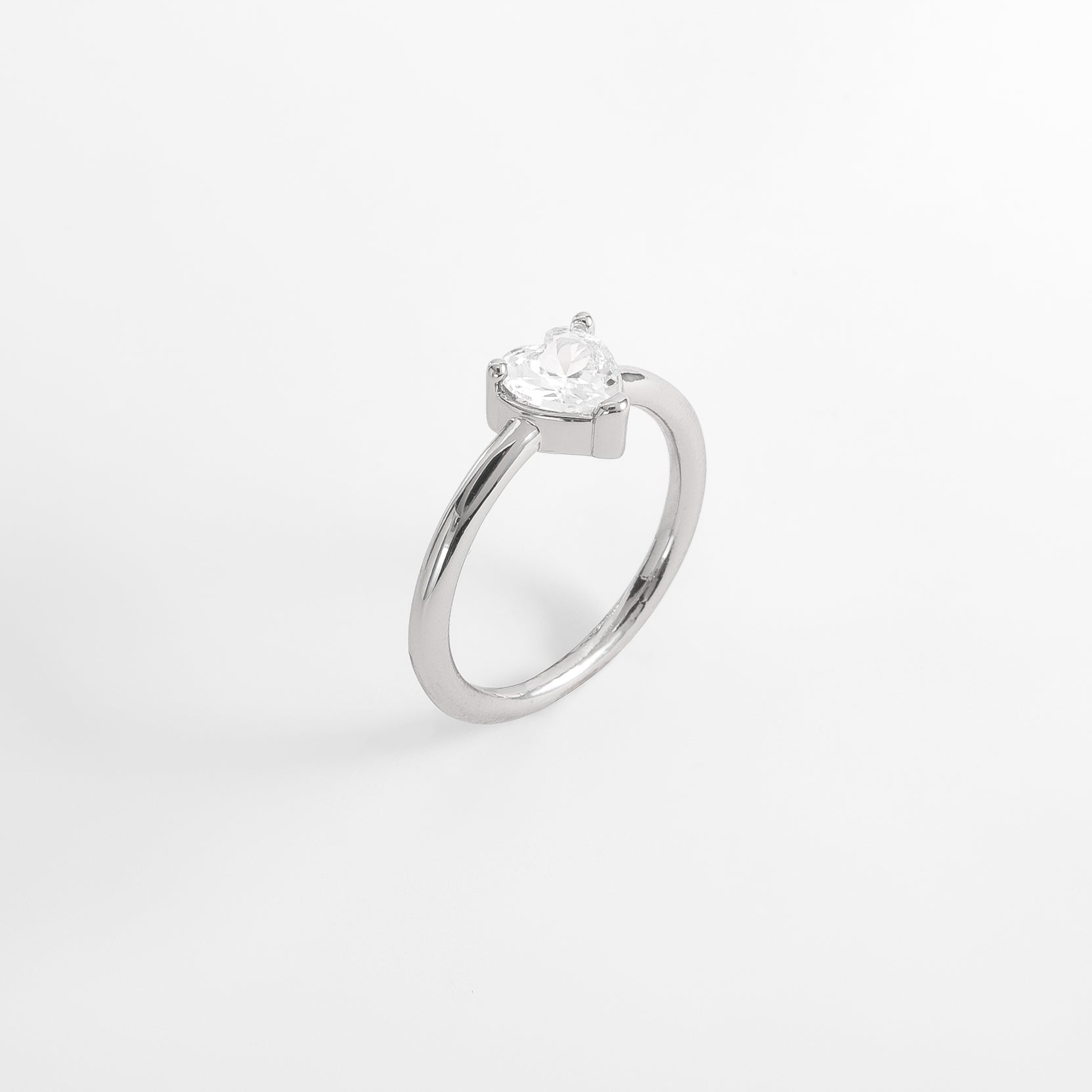 Platinum plated solitaire ring heart Diamonice crystal tone