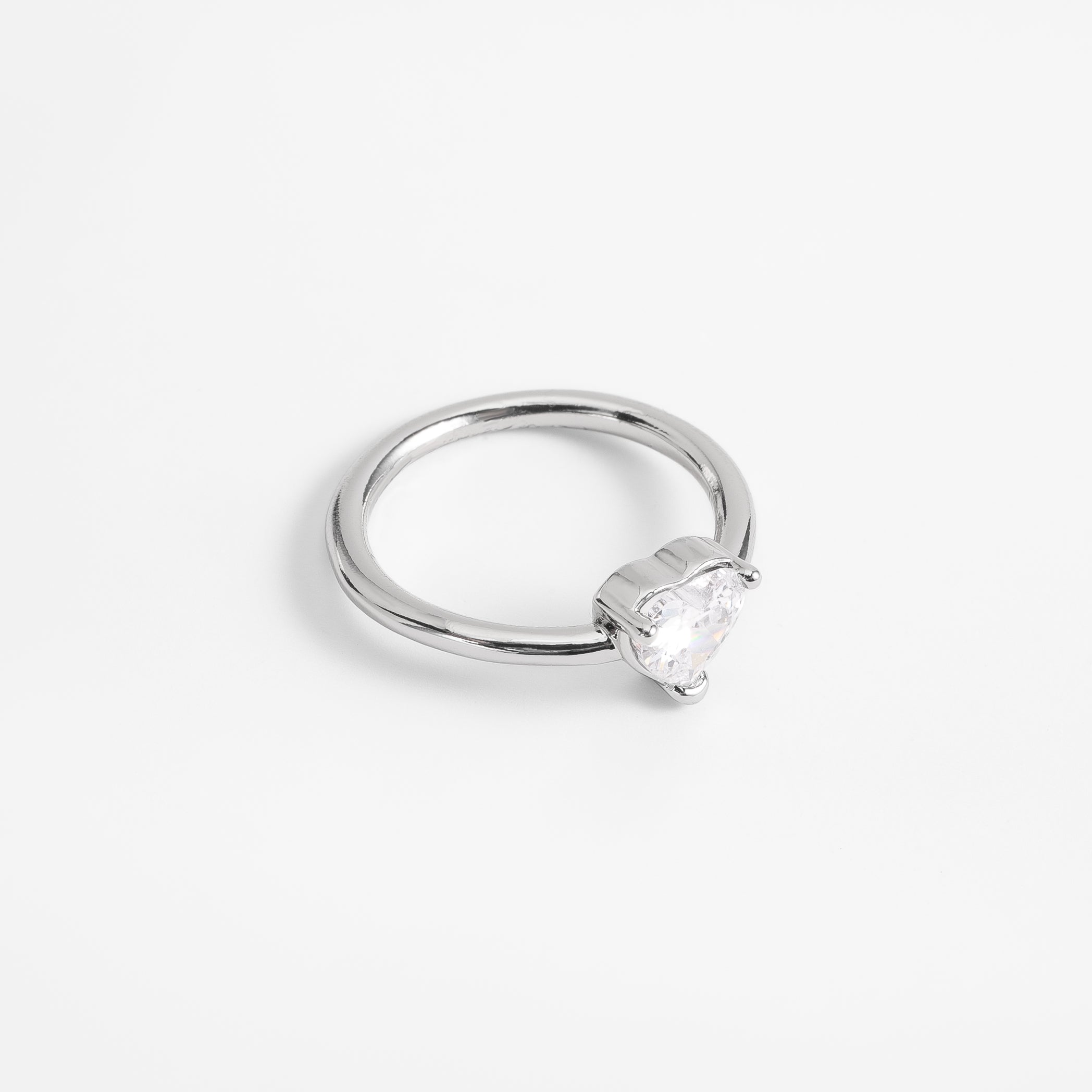 Platinum plated solitaire ring heart Diamonice crystal tone