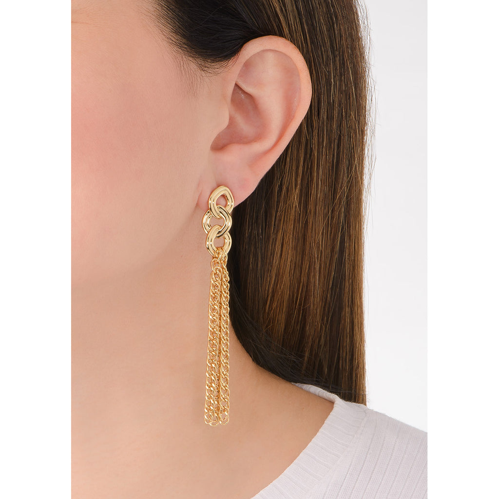 Tassel earrings with interlocking links and gold plating