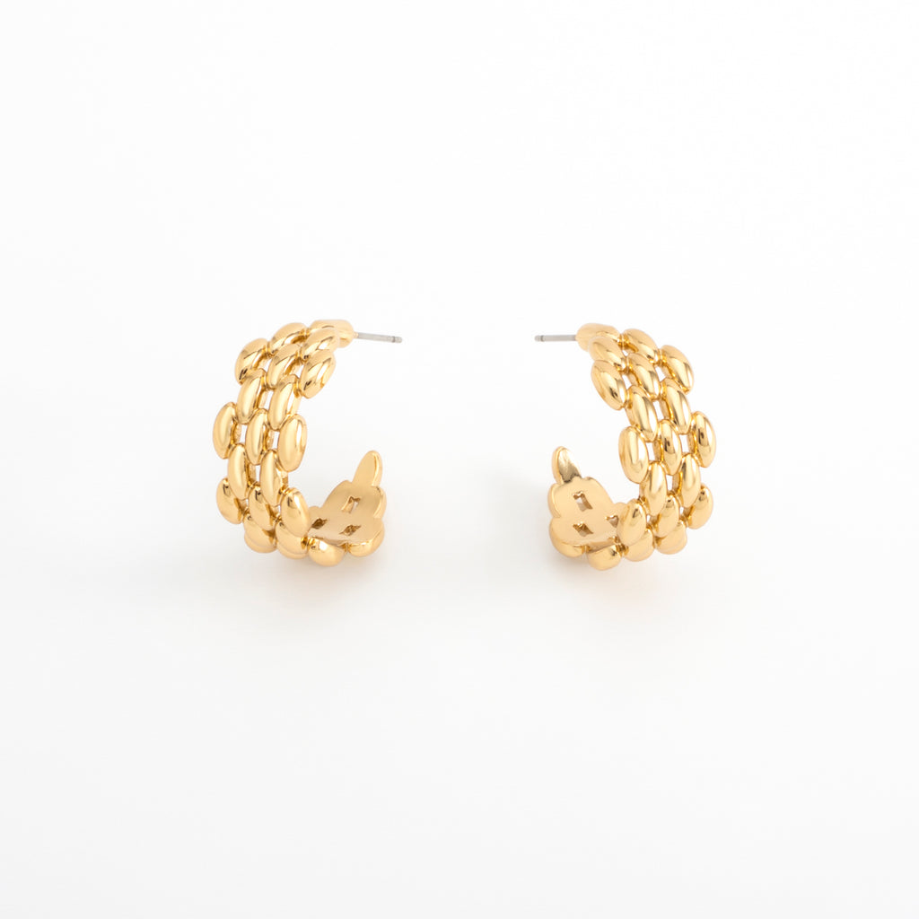 Aretes argolla en baño de oro diseño tejido pulido