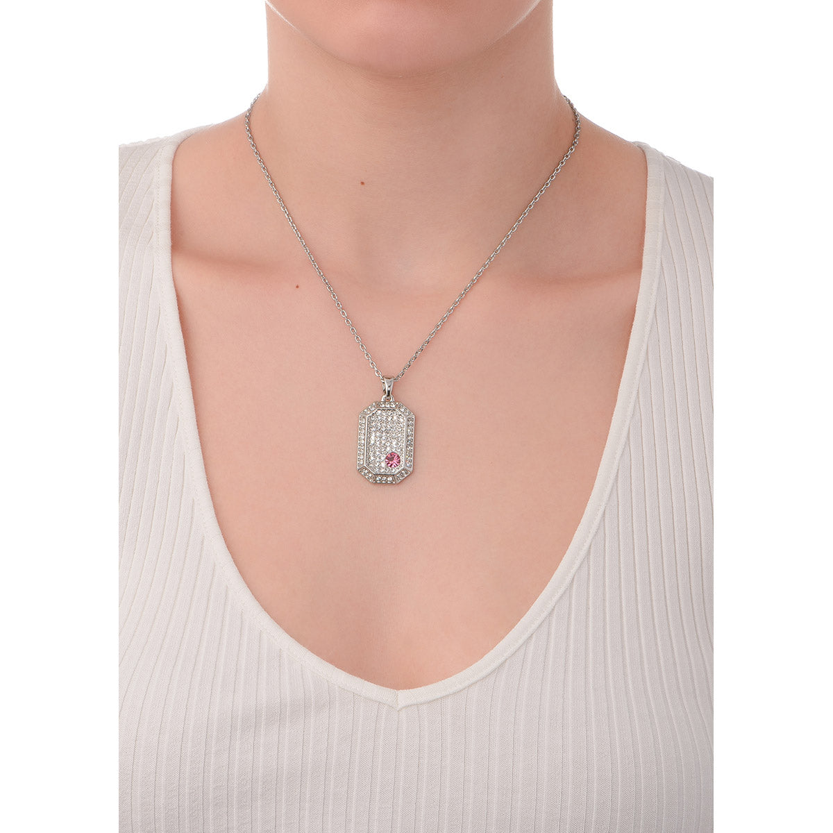 Pendant necklace platinum plating crystal tone stone