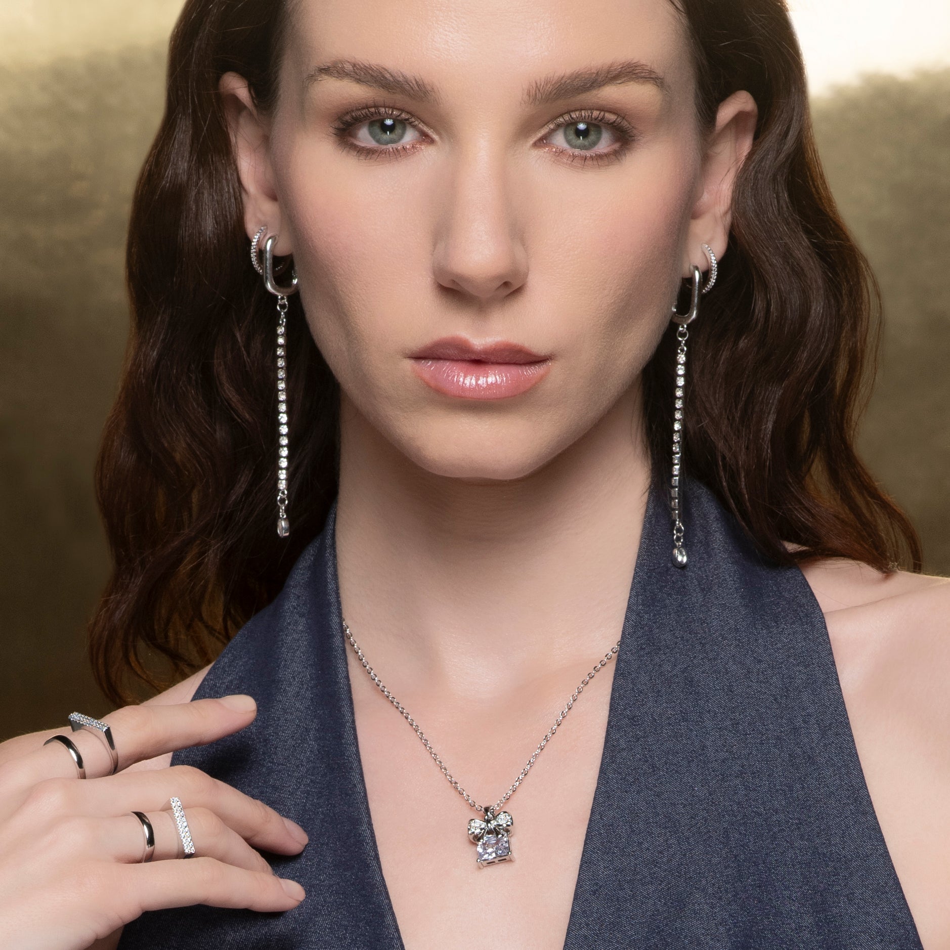 Rhodium-plated Huggie Earrings with Diamonice