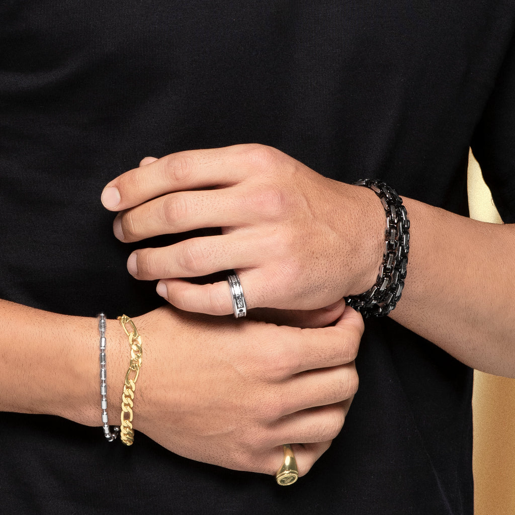 Pulsera de hombre con eslabones rectangulares en baño de rodio