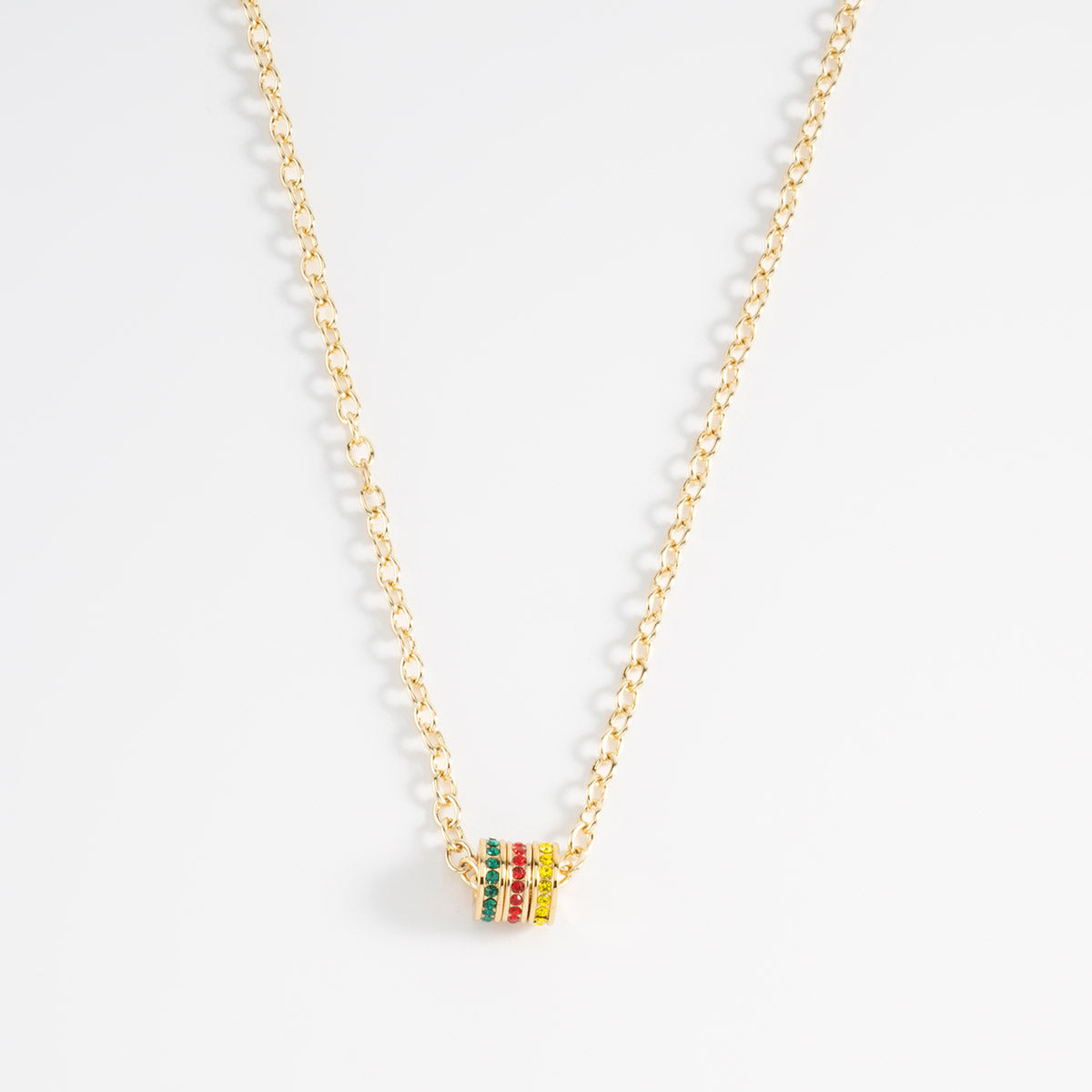 PORTUGAL. Gold plated necklace with multicolor charms and 52 cm chain