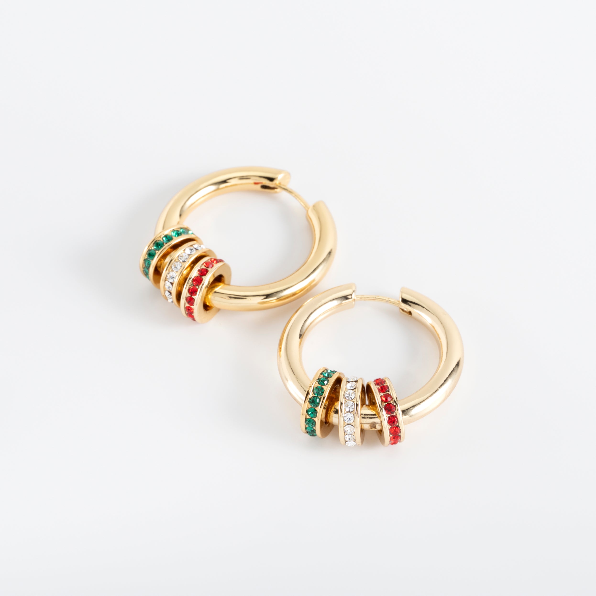 MEXICO. Gold-plated earrings with multicolored charms.