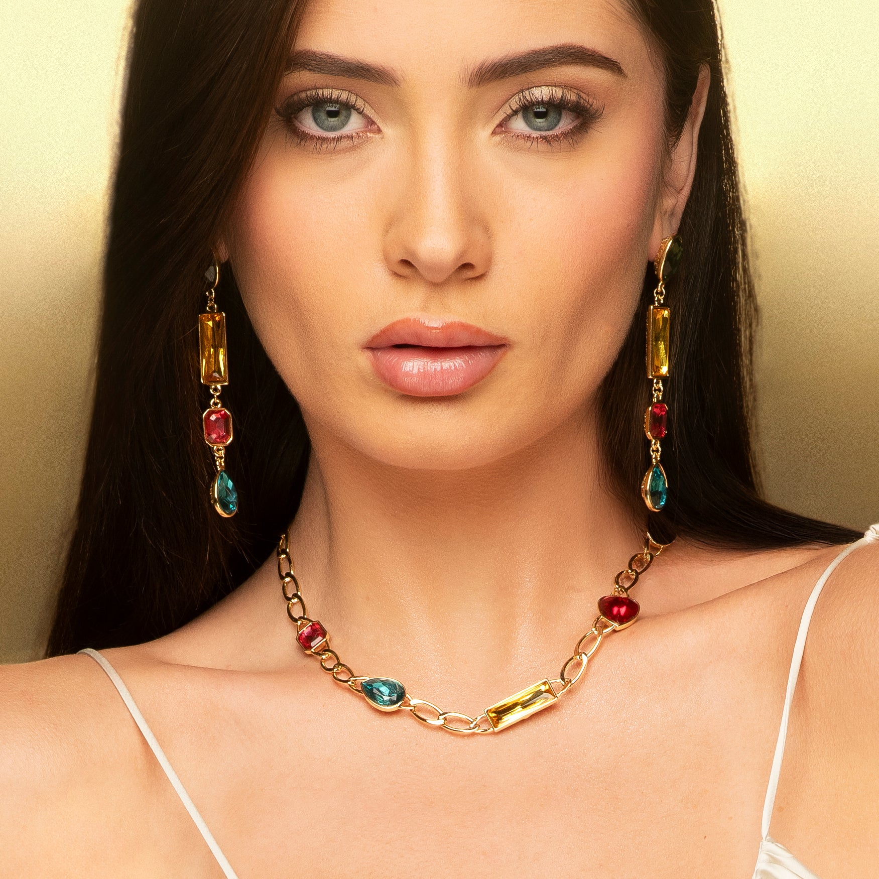Long earrings with colorful stones