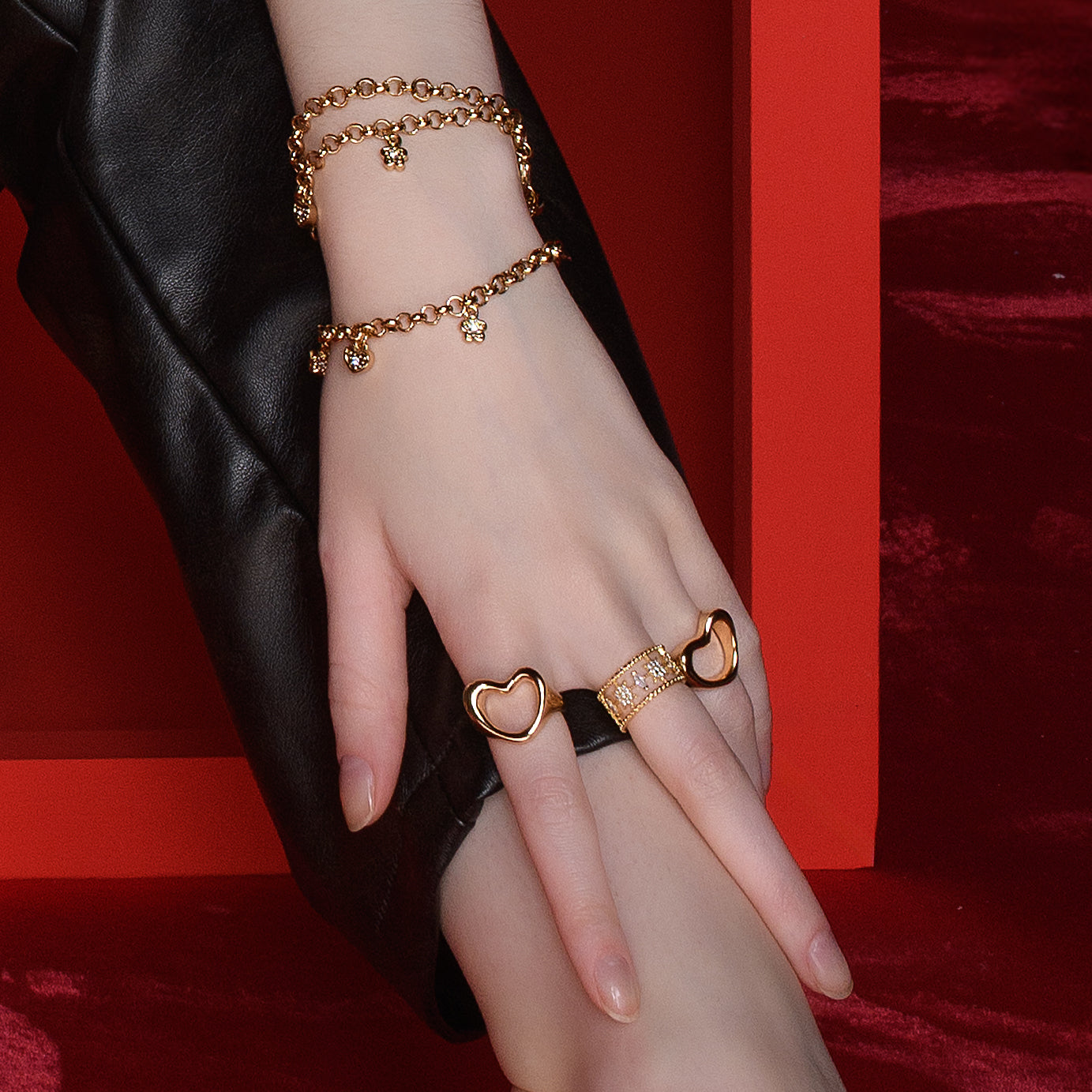 Gold plated ring cutout design brilliant touch stones