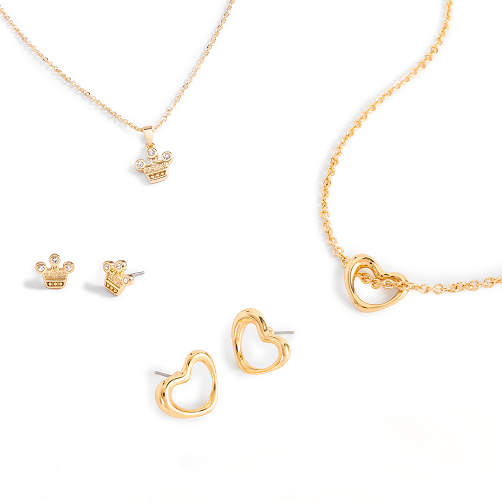 Set de joyería en baño de oro con corazones, coronas y ojo protector
